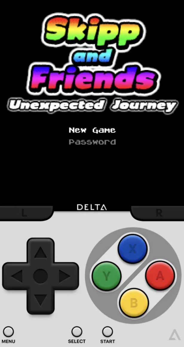 „Skipp and Friends: Unexpected Journey“ wird auf einem Delta-Emulator gespielt.