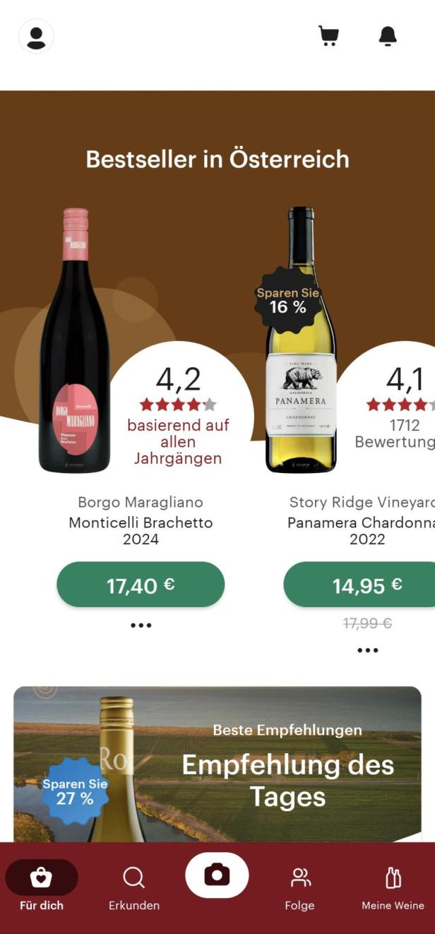 Screenshot Startseite Vivino