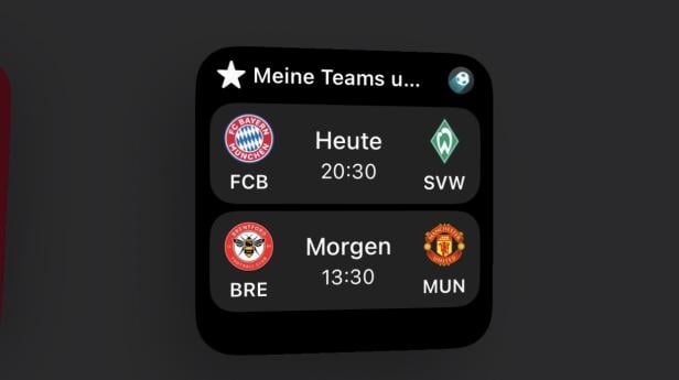 Widget der Forza Football App mit Terminen verschiedener Mannschaften