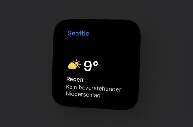 Widget der Rain Viewer App mit aktueller Temperatur und erwartetem Niederschlag