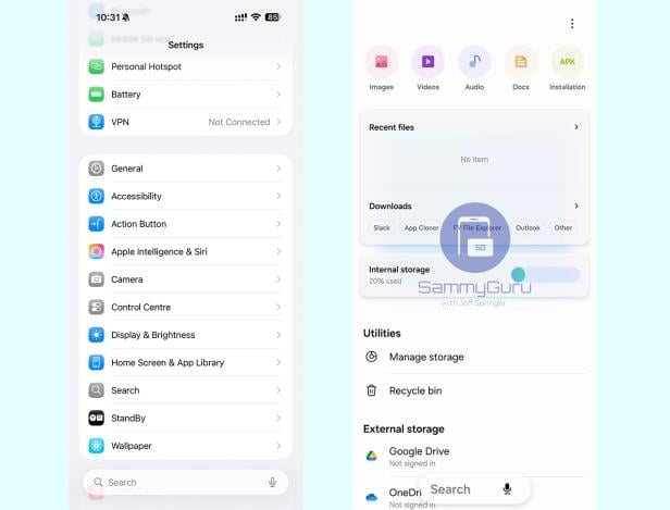 iOS 26 (links) und One UI 8.5 (rechts)