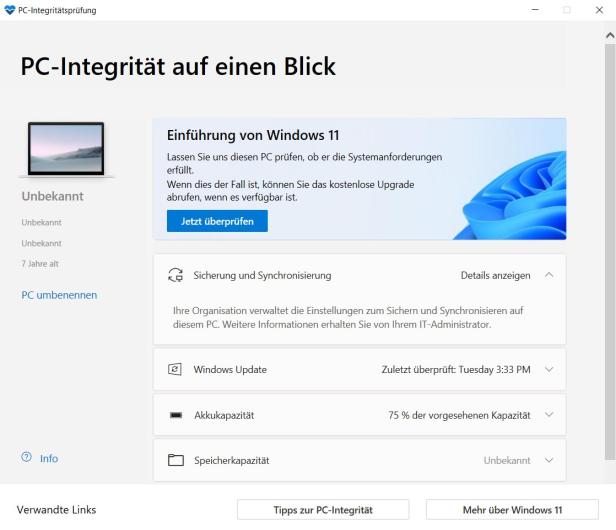 Screenshot "PC-Integrität auf einen Blick"