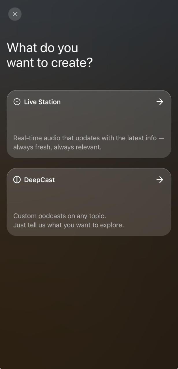 Auswahl zur Erstellung eines Podcasts in Huxe