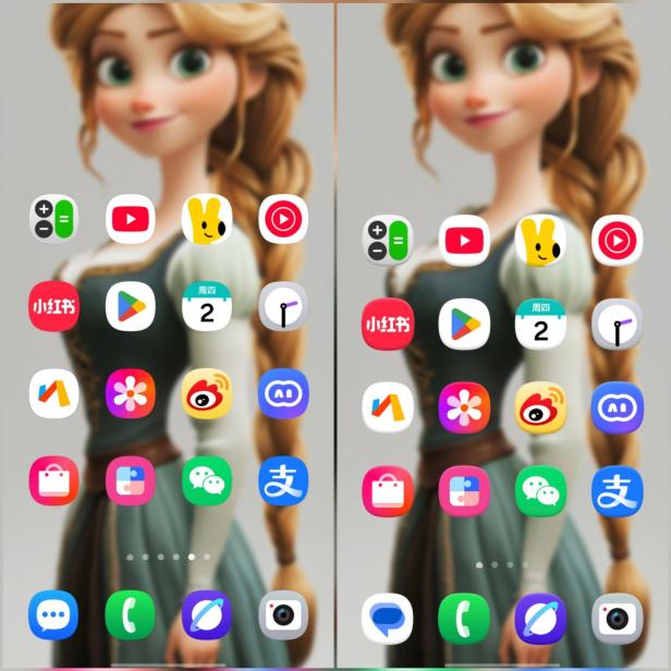 App-Icons von Samsung mit (rechts) und ohne (links) 3D-Effekt.