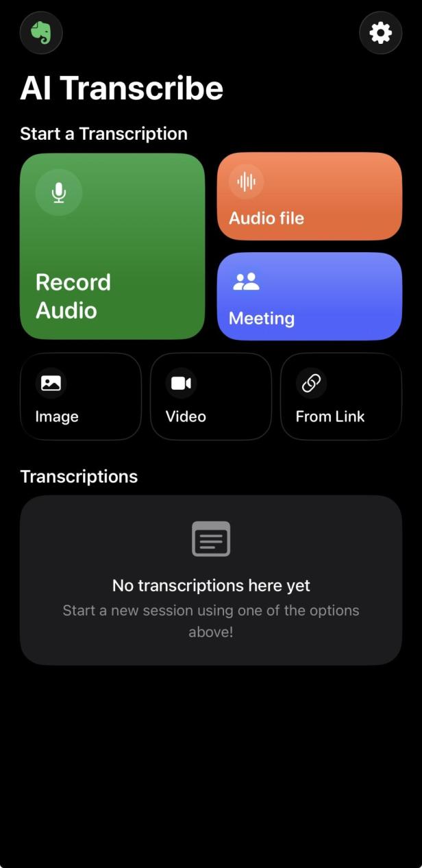 Dashboard von AI Transcribe mit der Möglichkeit zur Aufnahme