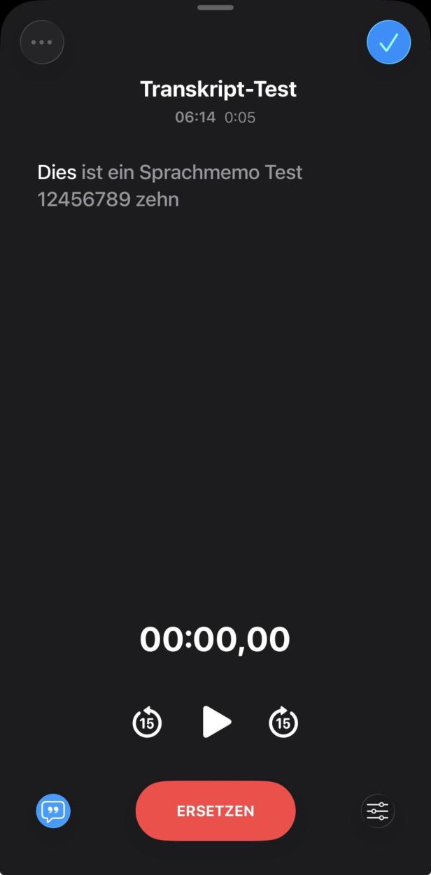 Transkript in der iOS Sprachmemos-App