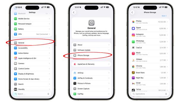 So findet man zu den iPhone-Speichereinstellungen.