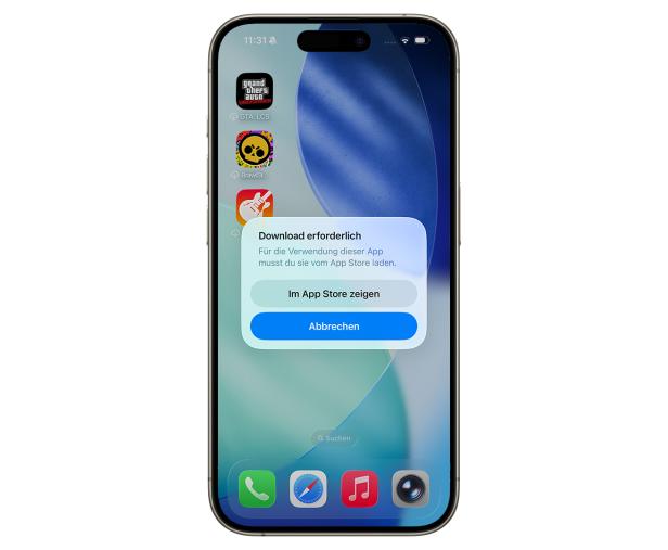 Ausgelagerte Apps werden mit einem Cloud-Symbol dargestellt.