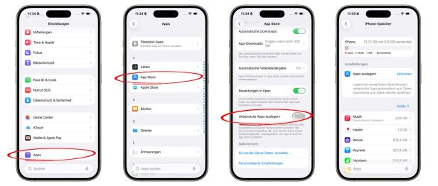 So kann man "Unbenutzte Apps auslagern" deaktivieren - bzw. auch aktivieren (ganz rechts)