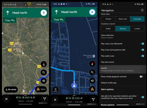 Screenshot von Gemini in der Google Maps Navigation