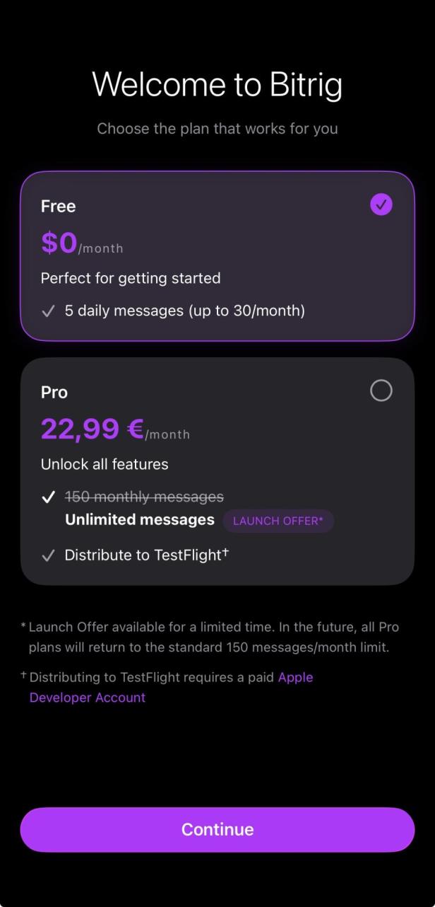 Die Abo-Optionen von Bitrig