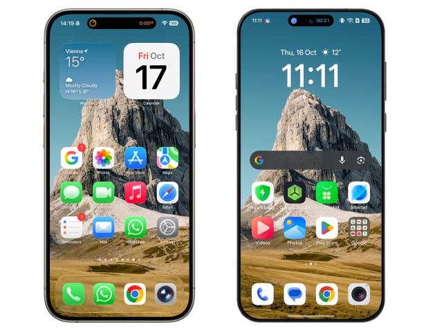 iOS 26 auf einem iPhone (links) vs. ColorOS 16 auf dem Oppo Find X9 Pro