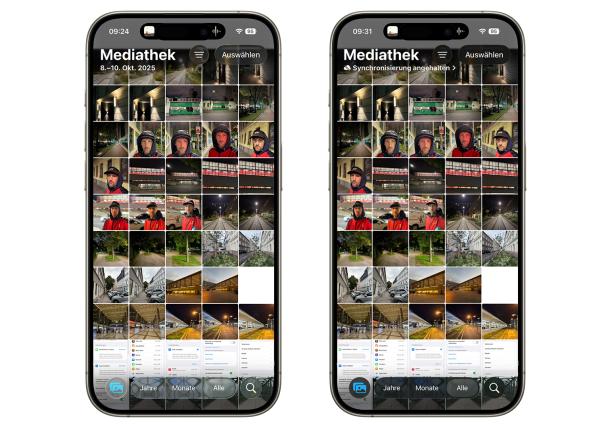iOS 26 Liquid Glass: "Transparent" (links) und "Eingefärbt" (rechts)