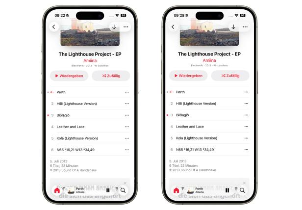 iOS 26 Liquid Glass: "Transparent" (links) und "Eingefärbt" (rechts)
