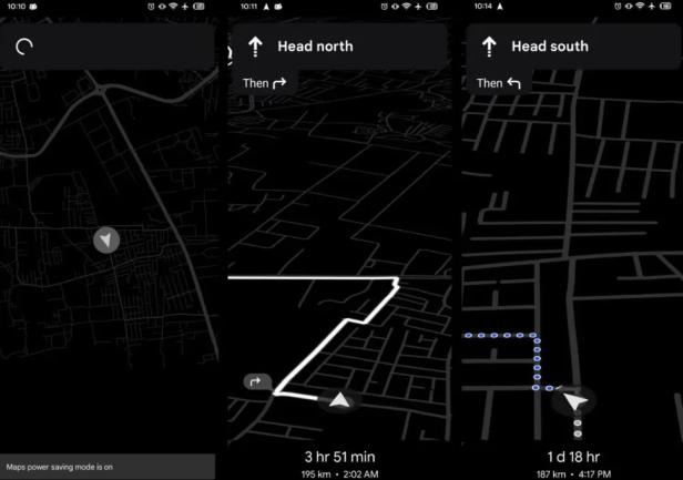 Screenshots des energiesparenden Google-Maps-Modus