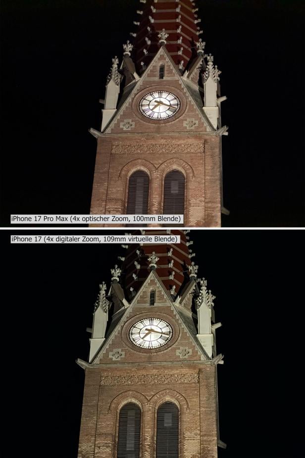 iPhone 17 Pro Max vs iPhone 17 - Fotovergleich mit dem 4-fachen Zoom