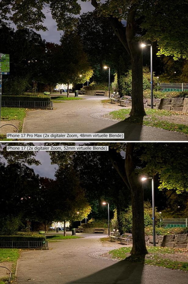 iPhone 17 Pro Max vs iPhone 17 - Fotovergleich mit dem 2-fachen Zoom