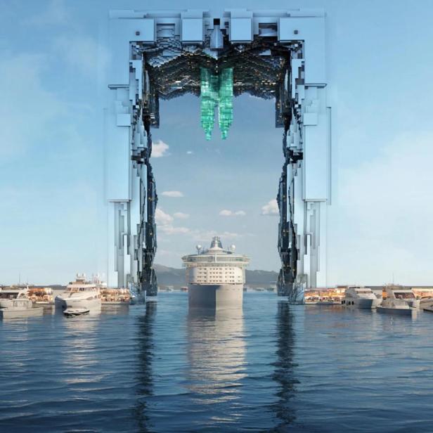 Eine Visualisierung des Kronleuchters von The Line 