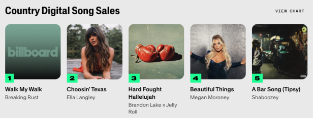 Die aktuellen US-Billboard-Charts in der Kategorie "Country Digital Song Sales"