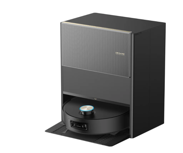 Ein schwarzer Saugroboter 