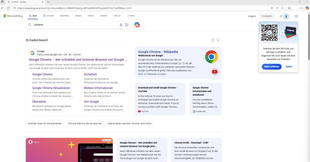 Screenshot vom Bing-Suchergebnis zu "chrome"