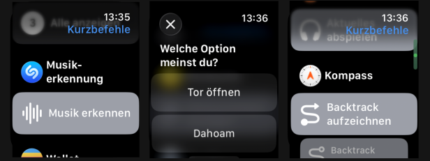 Screenshots der Kurzbefehle-App für watchOS