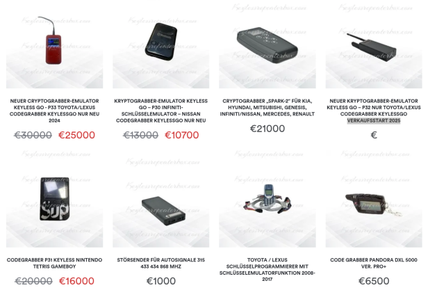 Screenshot eines Shops, der Keyless Repeater und Range Extender verkauft.
