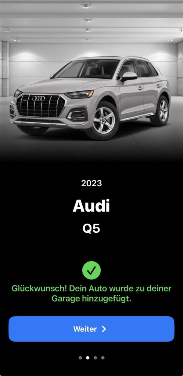 Fahrzeugauswahl in Car Play Connect mit Bild des gewählten Fahrzeugs