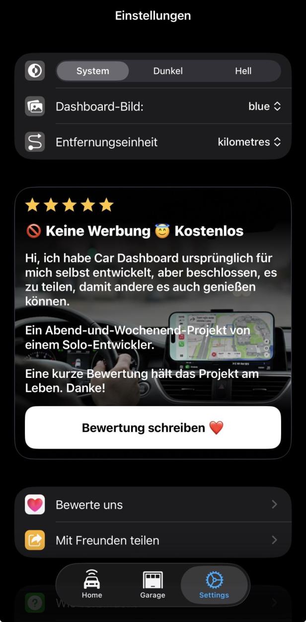 Einstellungen von Car Play Connect mit Einheiten und Farbauswahl