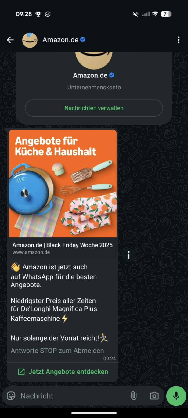 Amazon verschickt Werbung per WhatsApp