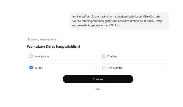 ChatGPT fragt, wofür man das Mikrofon verwendet.