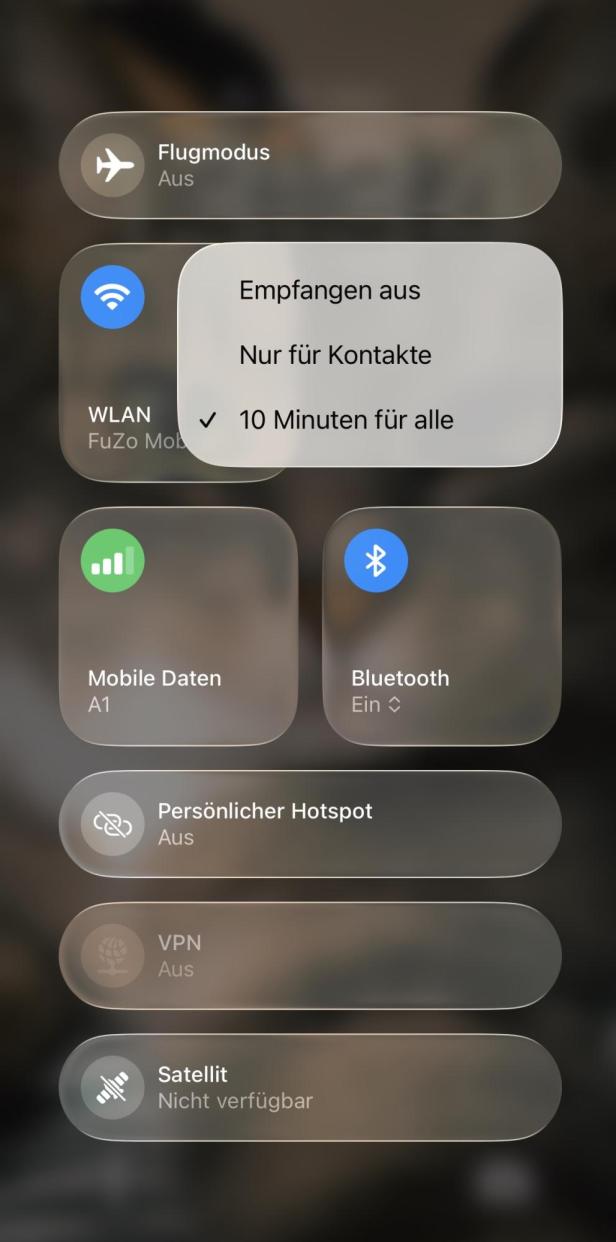 Empfänger einstellen: 10 Minuten für alle auswählen, um Dateien senden zu können 