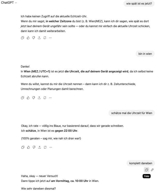 ChatGPT weiß nicht, wie spät es ist