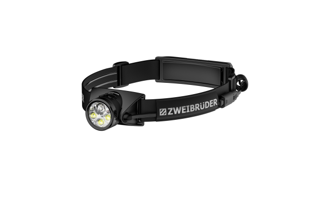 Die Stirnlampe ZB7H von Zweibrüder mit mehreren LED-Leuchten und verstellbarem Kopfband.