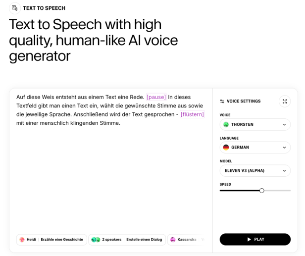 Screenshot EvenLabs - Text-to-Speech-Tool