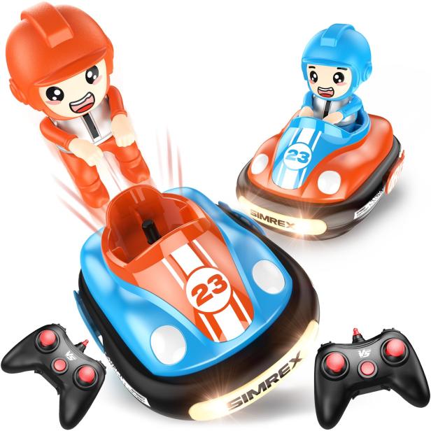 Simrex Autoscooter in Blau und Rot auf weißem Hintergrund
