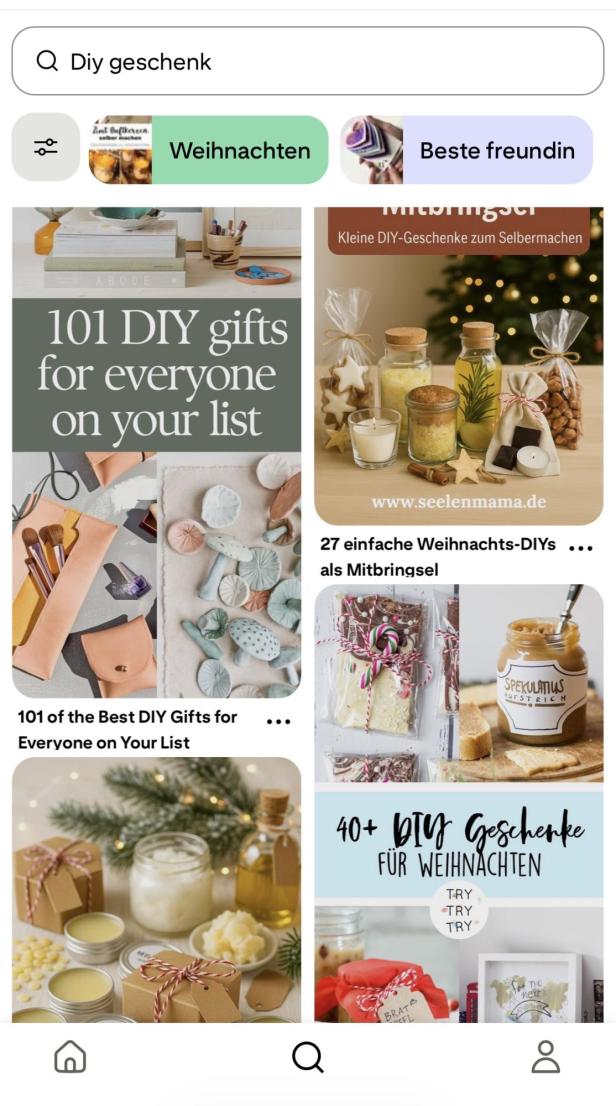 Kacheln mit DIY-Geschenken aus der App, unter anderem 101 DIY gifts
