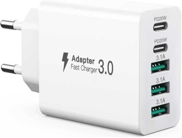 Multi-USB-Charger in Weiß mit 5 Anschlüssen