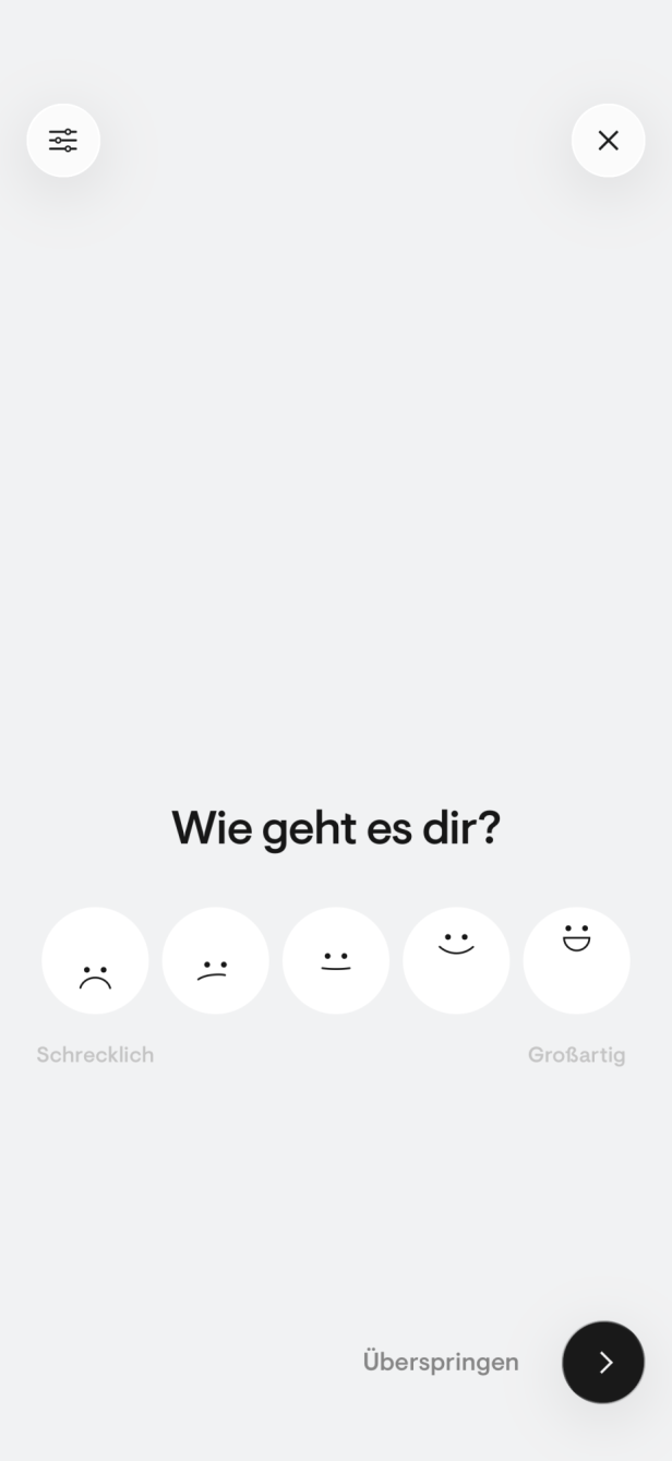 Man sieht die Frage "Wie geht es dir" und 5 Emojis aus denen man wählen kann 