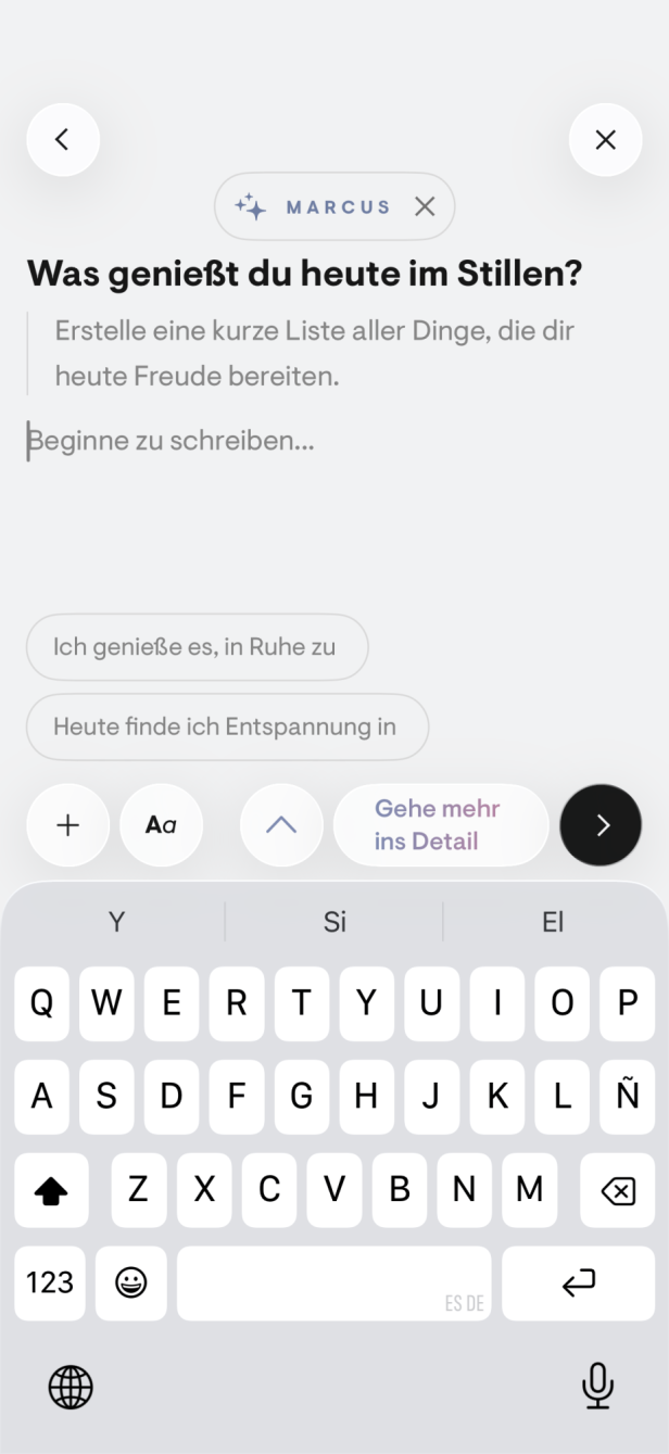 Eingeblendet wird eine Frage, die man im Journal von Stoic beantworten soll 