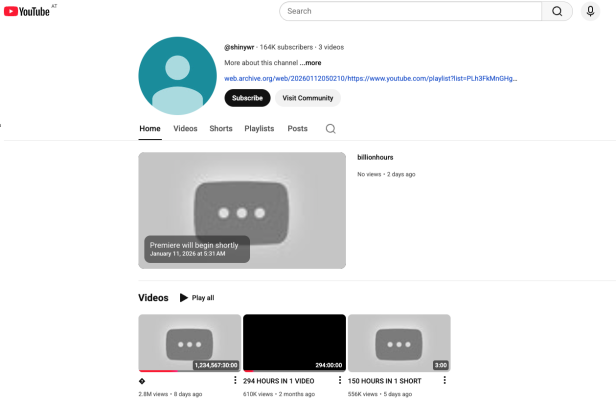 Screenshot zeigt den mysteriösen YouTube-Kanal shinywr