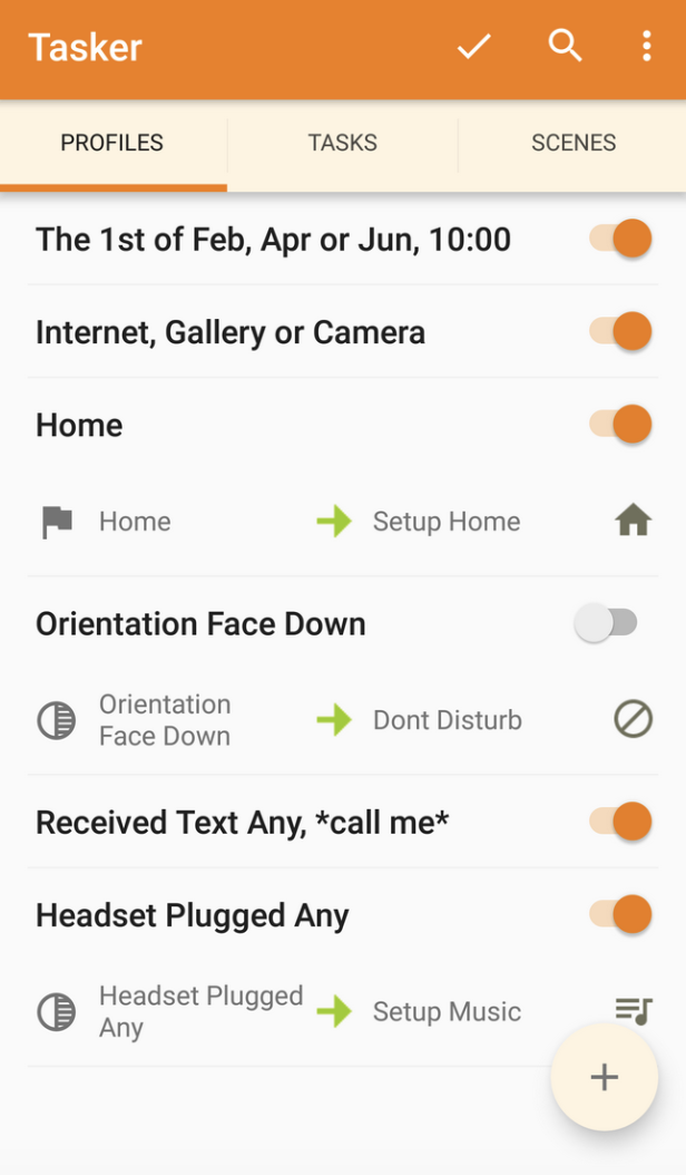 Übersicht an Automationen in der Tasker-App