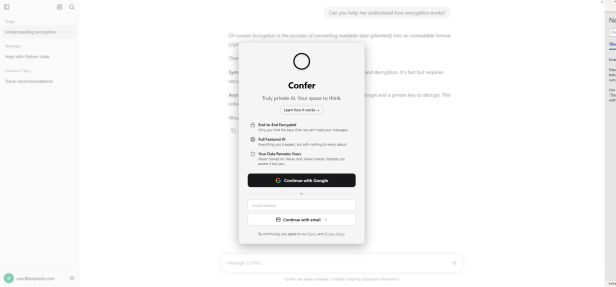 Screenshot von der Confer-Website