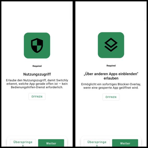 Screenshot "Nutzungzugriff" und "Über anderen Apps einblenden"
