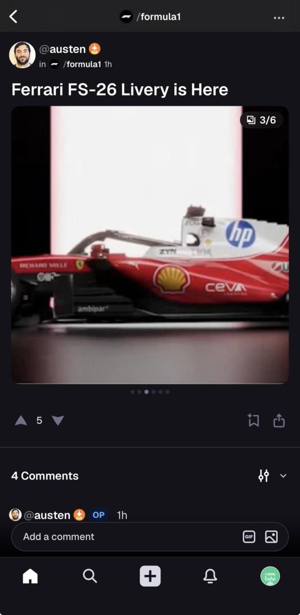 Post aus /formula1 in Digg - zu sehen ein roter Ferrari FS-26 Formel-1-Wagen