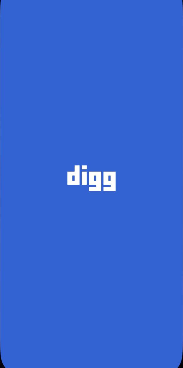 Splash Screen von Digg mit blauem Hintergrund und weißem digg-Logo