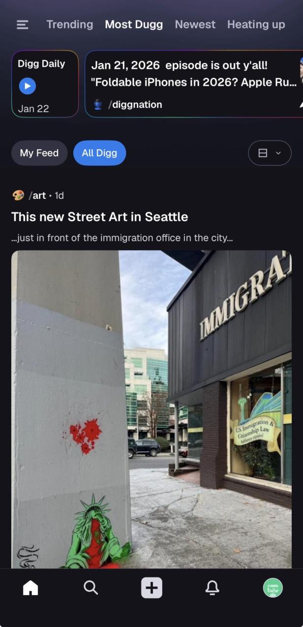 Timeline in der Digg-App mit einem Post aus /art