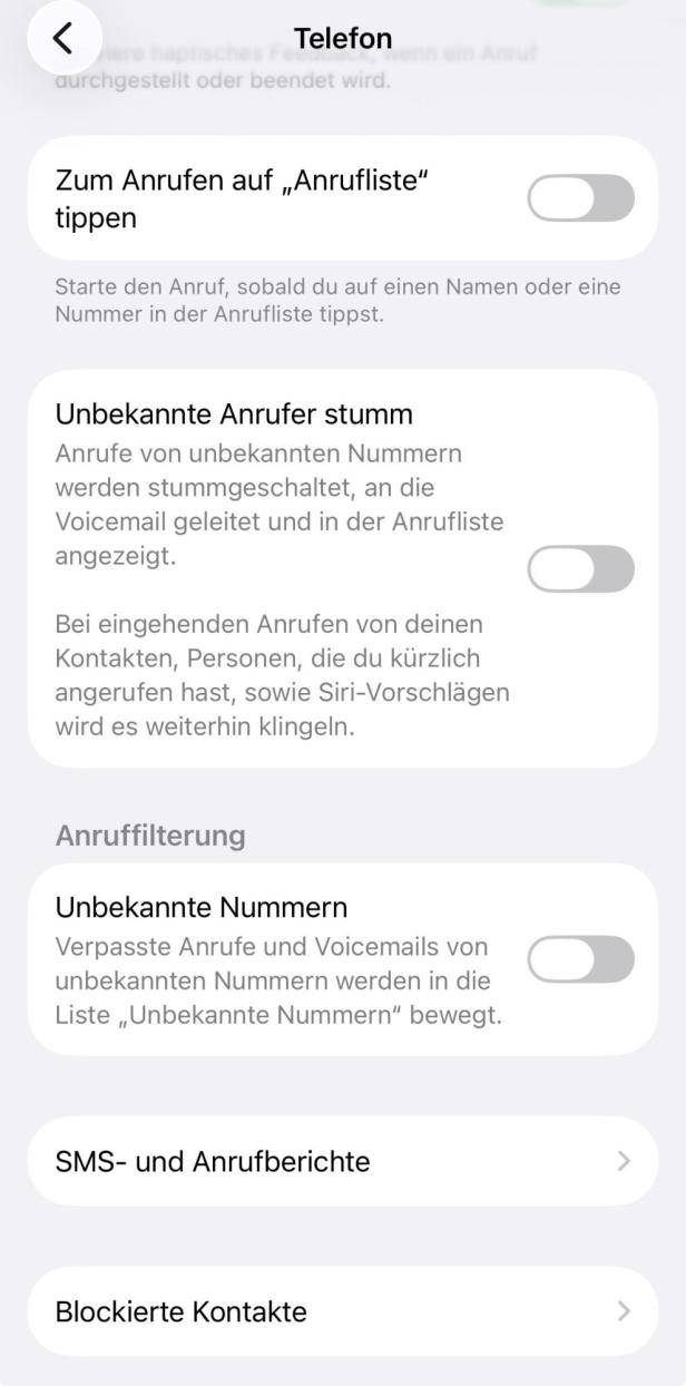 Unbekannte Anrufer stumm schalten 