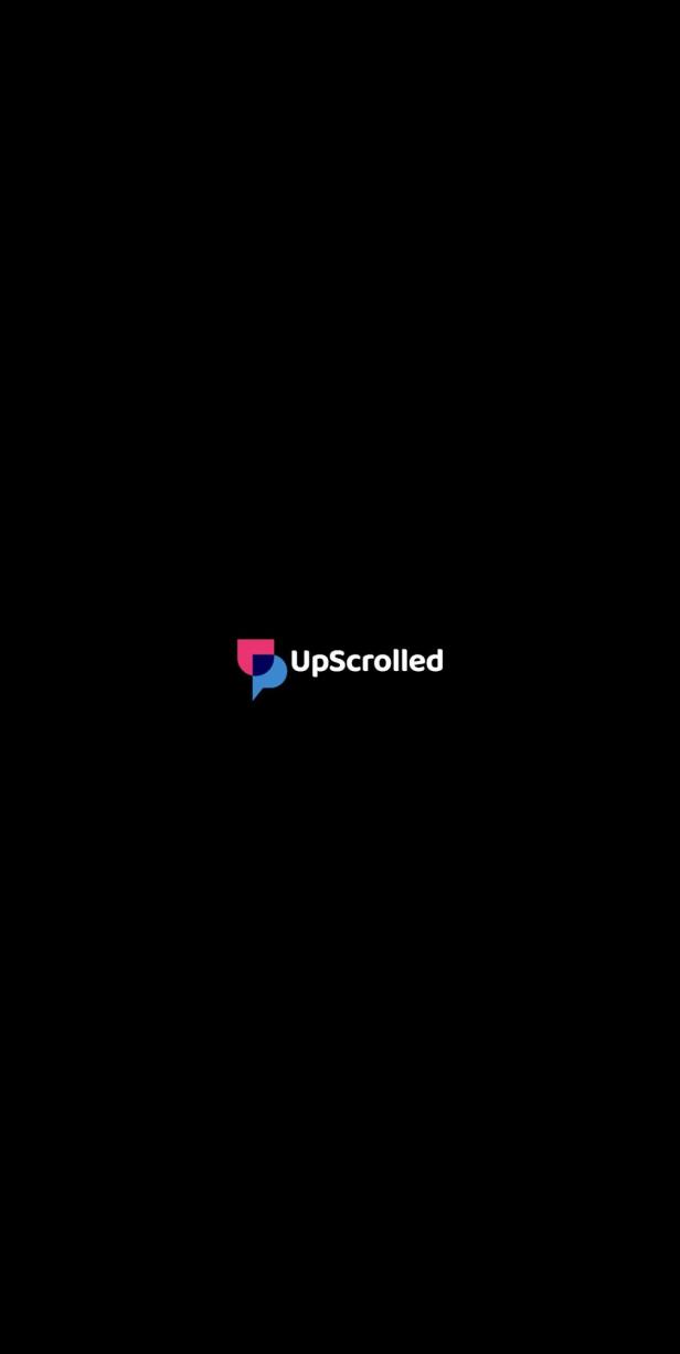 Splash Screen von Upscrolled, schwarzer Hintergrund mit dem Logo und Text UpScrolled in der Mitte