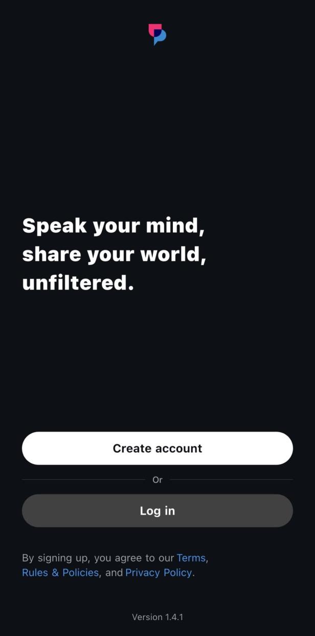 Anmeldescreen von Upscrolled mit der Option zum Anmelden und Account erstellen